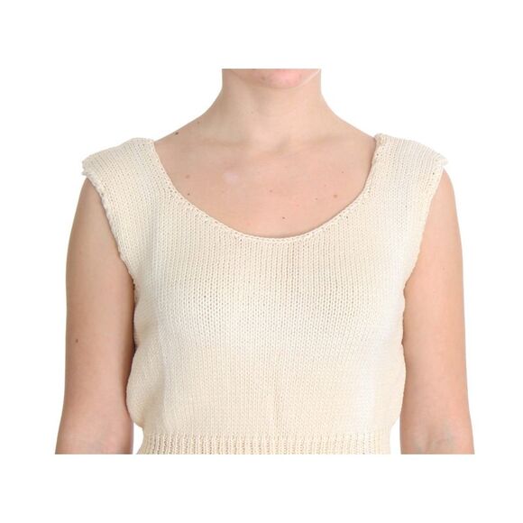 PINK MEMORIES Knit Crop Sleeveless Sweater Women Beige Sweaters - Picture 4 of 6